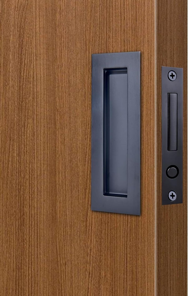 Dontay Sliding Pocket Door Handles, 304 Stainless Steel Non Locking Pocket Door Hardware, Recessed Flush Finger Pulls, Heavy Duty Edge Pull with Pop Out Ring Pull (Matte Black (1 Set), 6 Inch) - Image 1